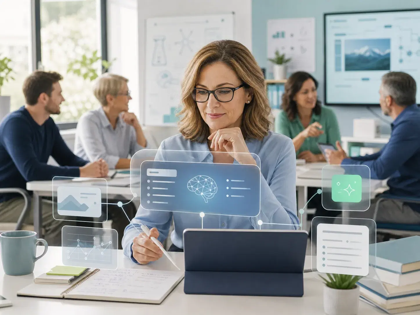 Teacher preparing lessons with AI-supported digital tools